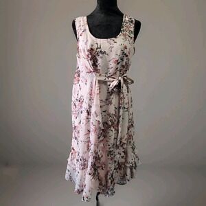 Jessica Simpson Maternity Floral Dress Sz M Pink Peasant Ruffle Cottage Romantic